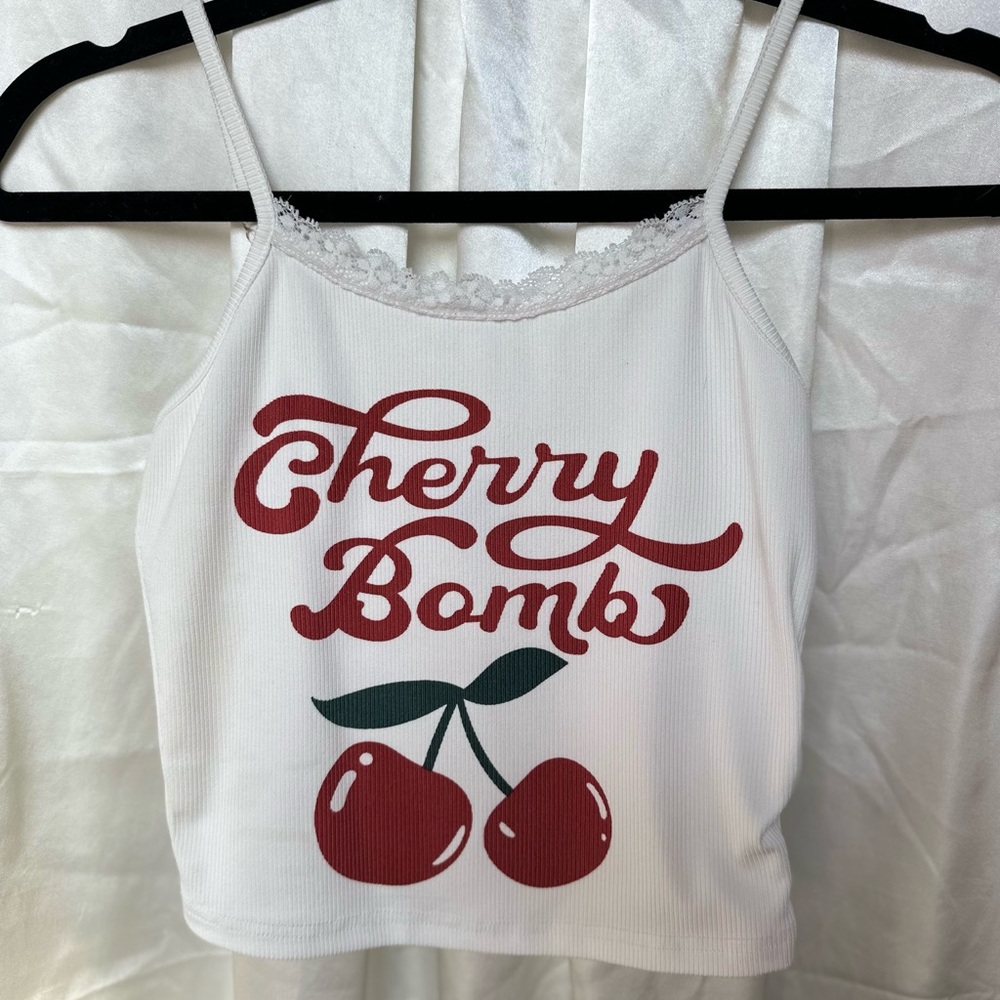 White Cherry Bomb Tank Top